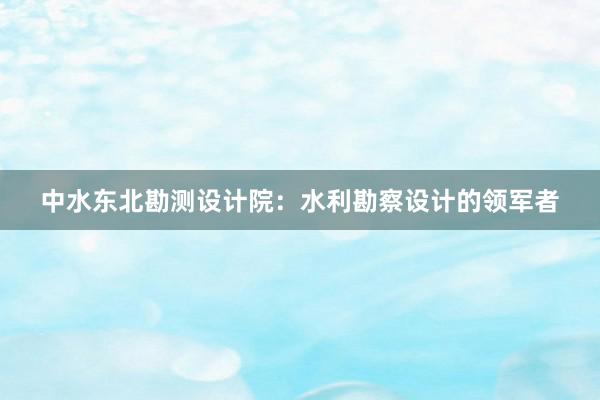 中水东北勘测设计院：水利勘察设计的领军者